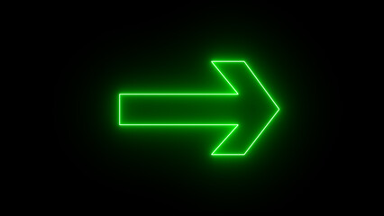 Neon green right progress arrow icon. Abstract glowing neon directional arrows to right. abstract beautiful retro signboard with pointers