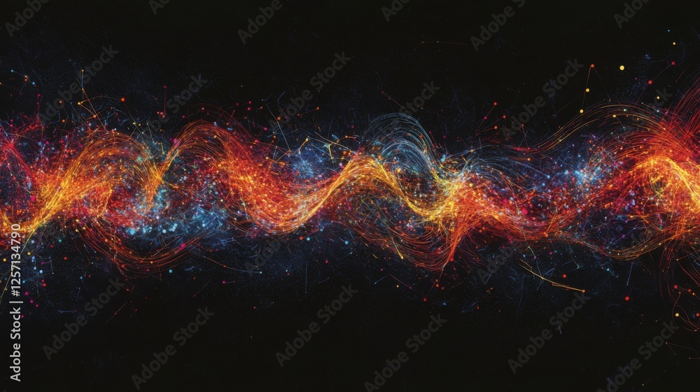 Leinwandbilder dynamic data wave in vibrant neon colors, representing digital information flow on a black backgroun