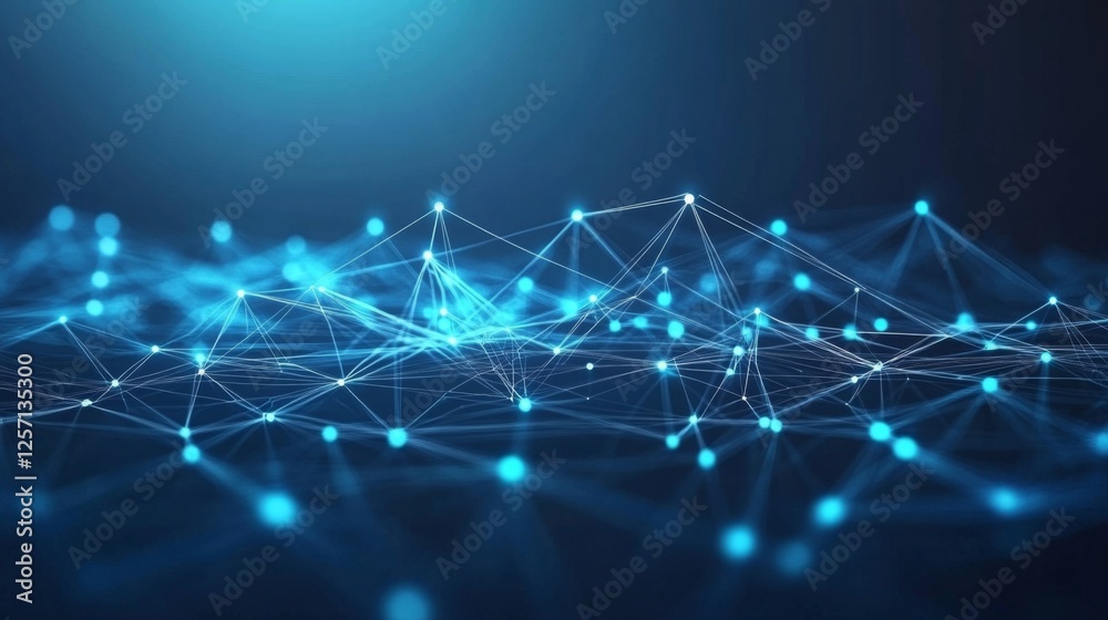 Fototapete High-tech digital circuit design in blue tones, with interconnected lines and nodes creating a complex network pattern on a dark background