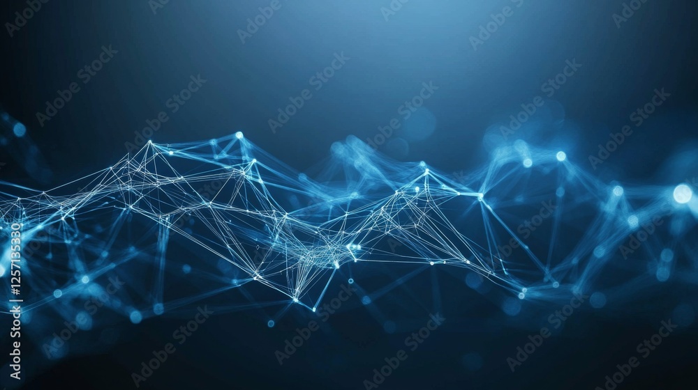 Fototapete High-tech digital circuit design in blue tones, with interconnected lines and nodes creating a complex network pattern on a dark background