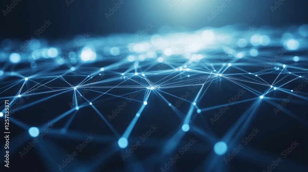Fototapete High-tech digital circuit design in blue tones, with interconnected lines and nodes creating a complex network pattern on a dark background