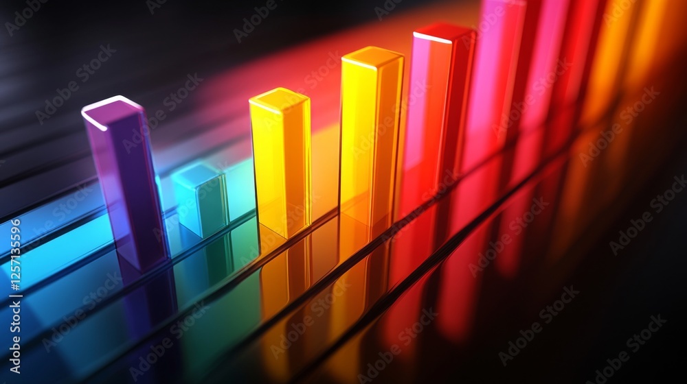 Leinwandbilder multi-colored d bar graph on a glossy surface, with each bar casting distinct shadows, giving a shar