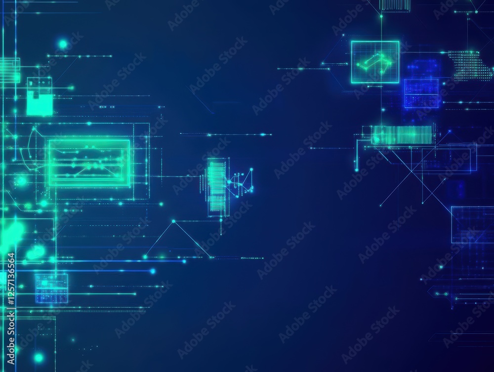 Poster Blue and green abstract background with geometric lines and squares for modern design projects