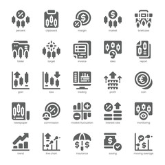 Financial Market Icon pack for your website, mobile, presentation, and logo design. Financial Market Icon glyph design. Vector graphics illustration and editable stroke.