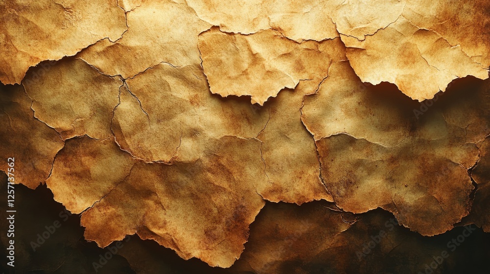 Aufkleber Textured Layers of Ancient Parchment: A Fragmented Collage of Aged Paper with Rough Edges and Muted Tones, Evoking History and Mystery.