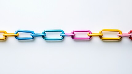 Obraz premium Colorful Plastic Chain Links on White Background