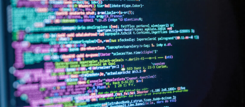 Colorful computer code on screen, programming language syntax, software development, coding, technology, digital data, IT, web development, script, lines of code, monitor - Powered by Adobe