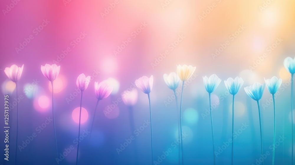 Poster Bunch of colorful flowers with a blurred background creating a soft and vibrant atmosphere
