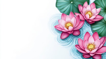 Obraz premium Tranquil Water Color Lotus Flowers with Green Leaves and Ripples