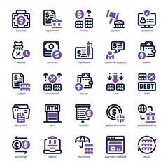 Digital Banking Icon pack for your website, mobile, presentation, and logo design. Digital Banking Icon dual tone design. Vector graphics illustration and editable stroke.