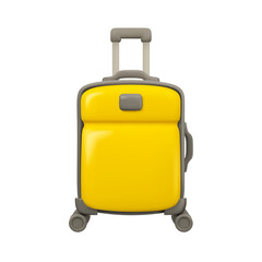 Vector 3d suitcase icon. Cartoon luggage bag with wheels and handle for vacation trip. Baggage in airport or cruise isolated on white background