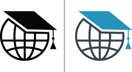 Global education icon, world education icon, online education icon, global massage icon