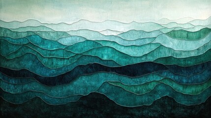 Obraz premium A gradient layered mountain range in shades of blues and greens