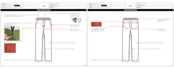 Men's Terry Fleece trouser Fashion Design Technical Tech Pack. 