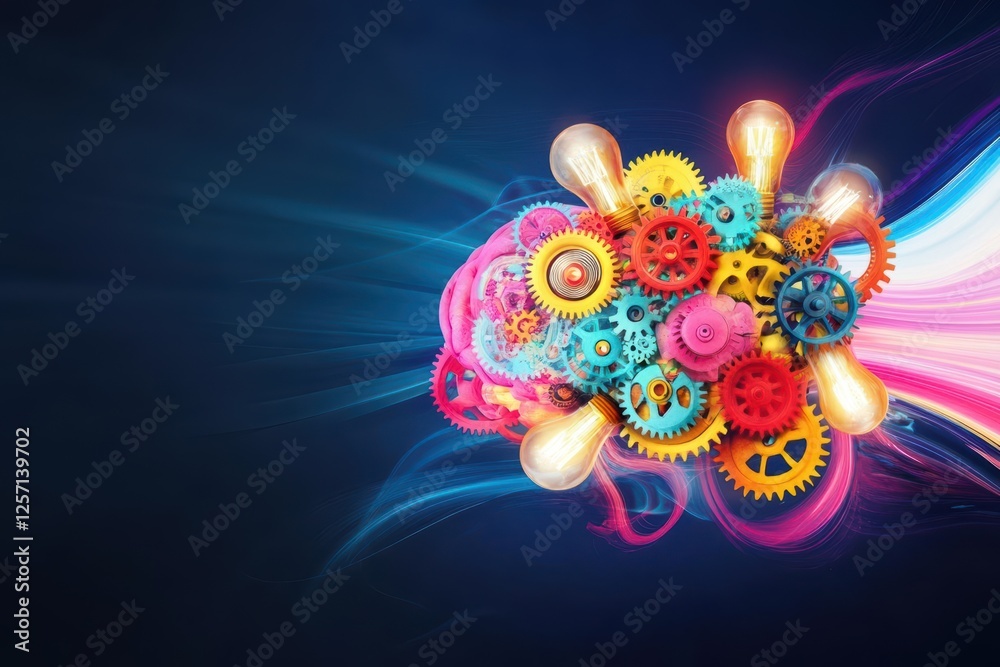 Poster colorful abstract background featuring intricate gears and glowing light effects in vibrant hues