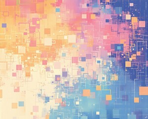 Fototapeta premium Abstract background with pixel art effects and vibrant colors. Featuring shades of pink, blue, and green. Ideal for retro design themes.