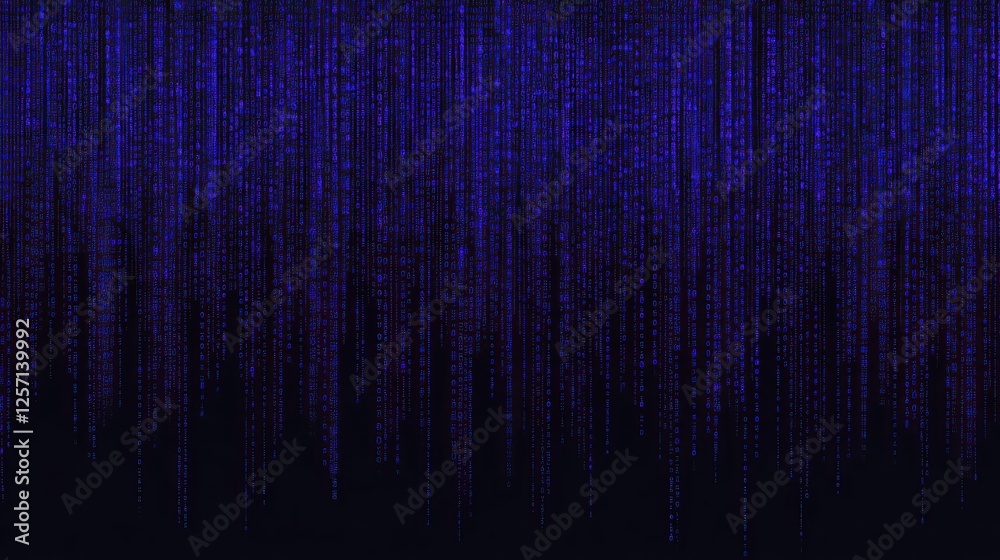 Poster blue digital rain effect cascading down a dark background