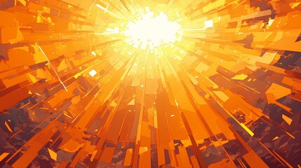 Abstract background with radiant energy bursts and bold colors. Featuring vivid yellows, oranges, and reds. Ideal for energetic design projects.