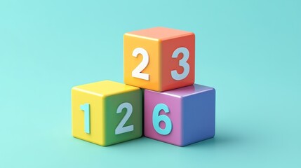 Preschool Number 123 Block 3D Icon Isolated on Illustration Background: One, Two, Three Education Cube Brick Concept for School Learning and Child Play