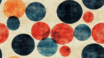Pattern features an arrangement of orange blue and red circles