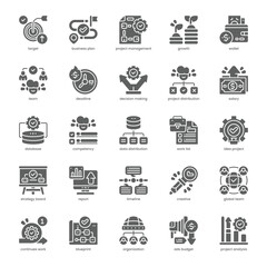 Project Management Icon pack for your website, mobile, presentation, and logo design. Project Management Icon solid design. Vector graphics illustration and editable stroke.