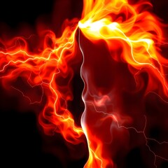 A creative light art piece with a distinct split, showcasing abstract hot fire