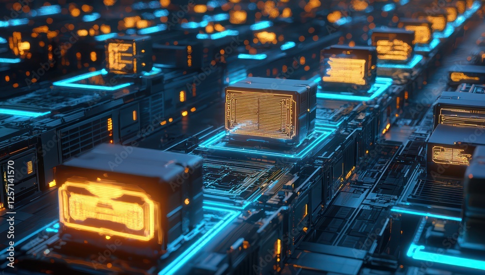 Poster high-performance ai logistics center visualizing optimized routing networks, predictive technology.