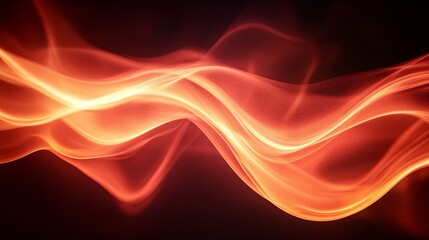 Vibrant flowing waves of red and orange light create an ethereal atmosphere in a dark setting