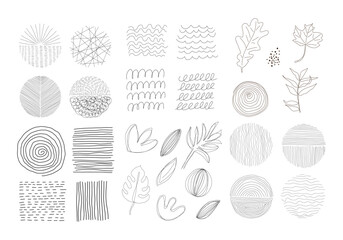 Set of hand drawn line art abstract graphic elements