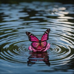 A Celtic knot-shaped butterfly over enchanted rose water ripples.