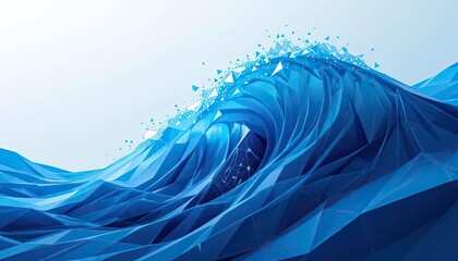 Abstract low-poly triangular design with wave-like shapes, ideal for projects related to big data, cyberspace, and digital security.
