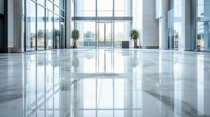 Modern Commercial Lobby with Sparkling Marble Floor and Glass Walls