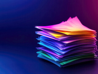 Colorful stacked papers create an artistic and vibrant background.