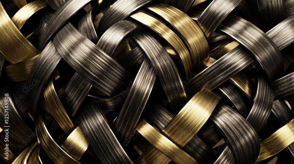 Poster interwoven golden and silver bands create an abstract pattern