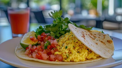 Scrambled Eggs and Salsa in a Soft Flour Tortilla