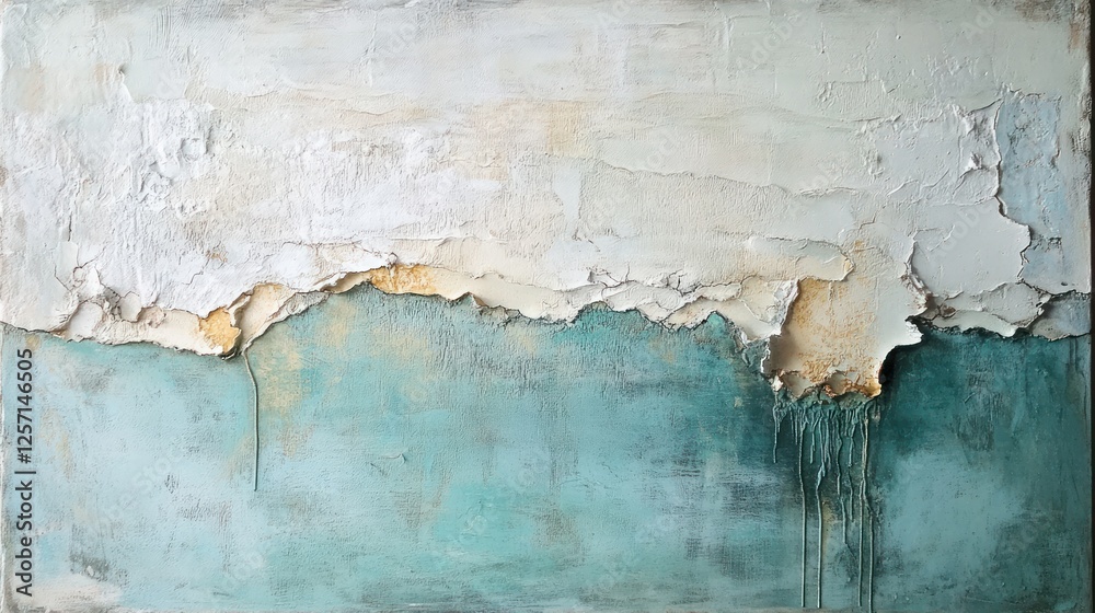 Aufkleber Abstract textured artwork featuring a split between white and teal