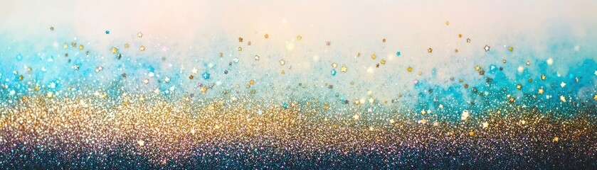 Glittering stars and sparkling gold create an abstract fantasy landscape