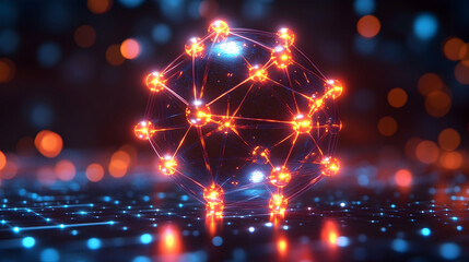 Obraz premium 3D Illustration - Network Connections, Digital Sphere, Technology, Data, Communication, Internet, Futuristic, Innovation, Science, Global