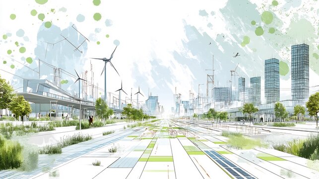 Creative blueprint of smart city scalability frameworks highlighting renewable energy zoning and infrastructure adaptability