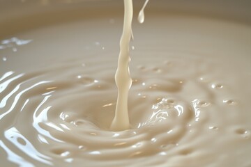 Milk pouring gracefully into a shallow pool, rippling waves forming concentric circles.