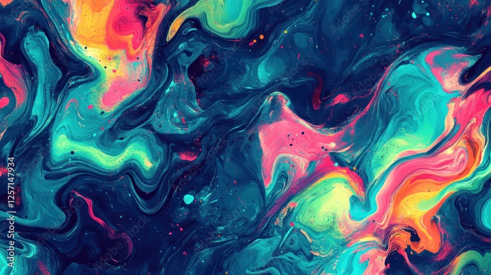 Poster vibrant and swirling abstract painting with colorful paint streams