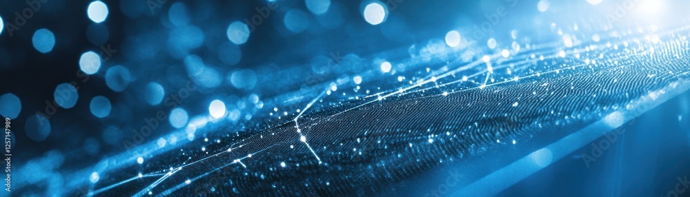 Poster Abstract technological background with interconnected dots and blurred bokeh