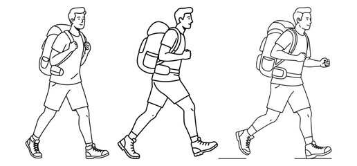Hiking Man Vector Hiker and  silhouette with white background