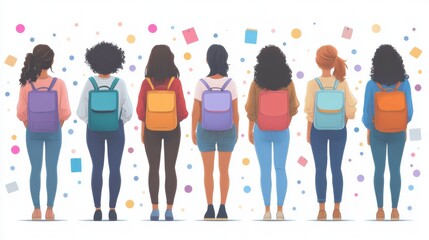 Obraz premium Diverse group of friends standing together with backpacks