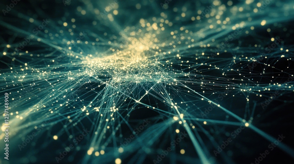 Aufkleber Network of interconnected lines and nodes glowing in the dark