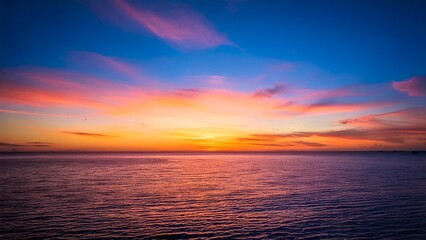 Fototapeta premium 広々とした真夏の夕焼け 空と海 背景素材 チラシ・バナー・動画素材 AI生成素材