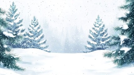 Fototapeta premium Snow and Winter Forest as Background: A Serene and Icy Landscape for Cold Season Imagery