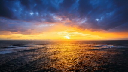Fototapeta premium 広々とした真夏の夕焼け 空と海 背景素材 チラシ・バナー・動画素材 AI生成素材