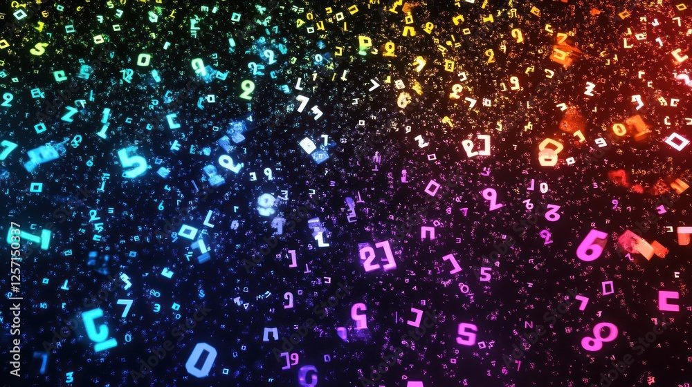 Aufkleber colorful numbers and symbols float against a dark background