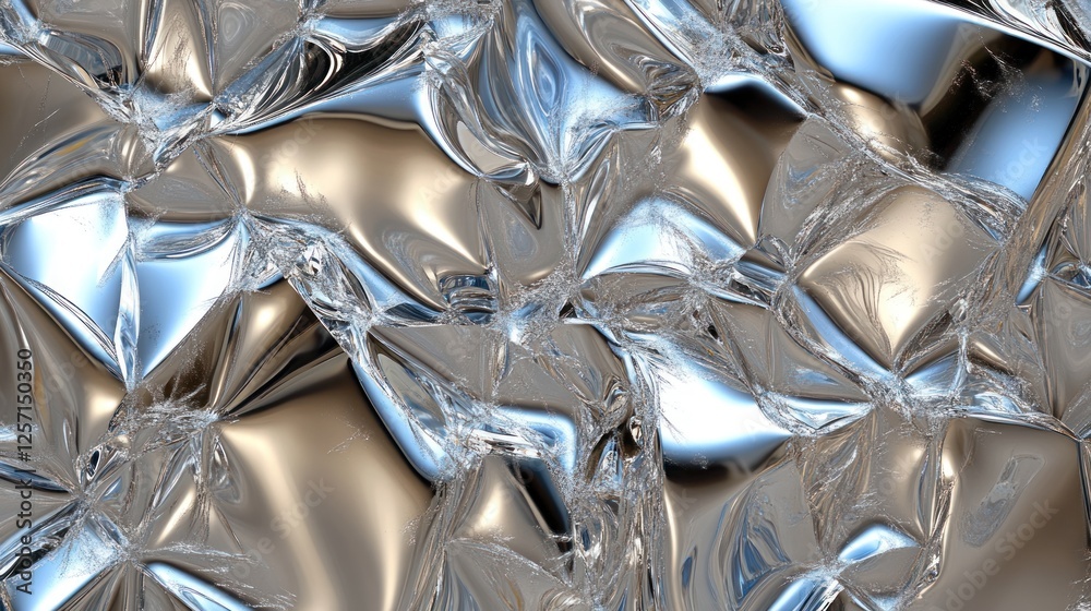 Poster abstract image showcasing highly reflective crumpled material in silver tones